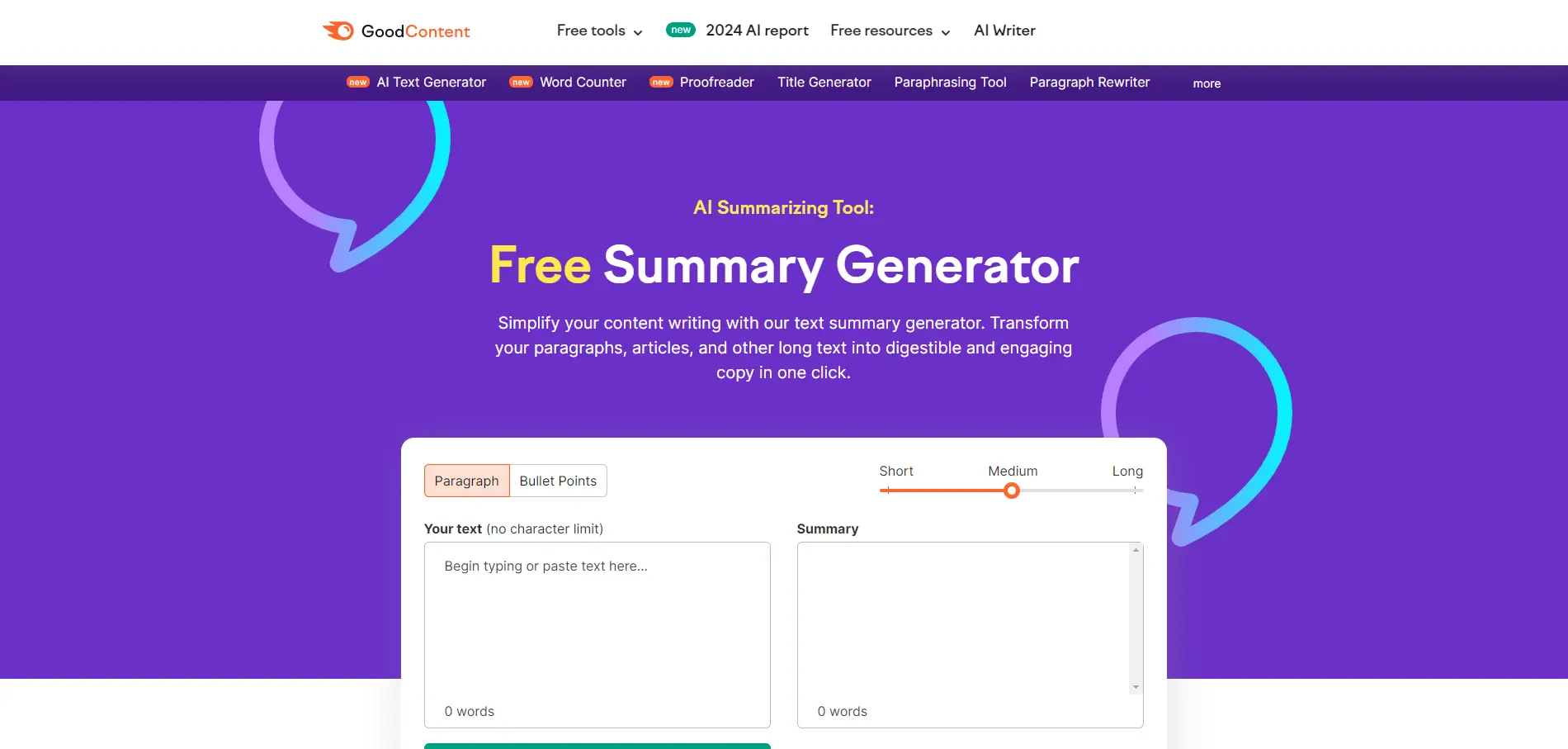 Semrush’s Summarizing Tool